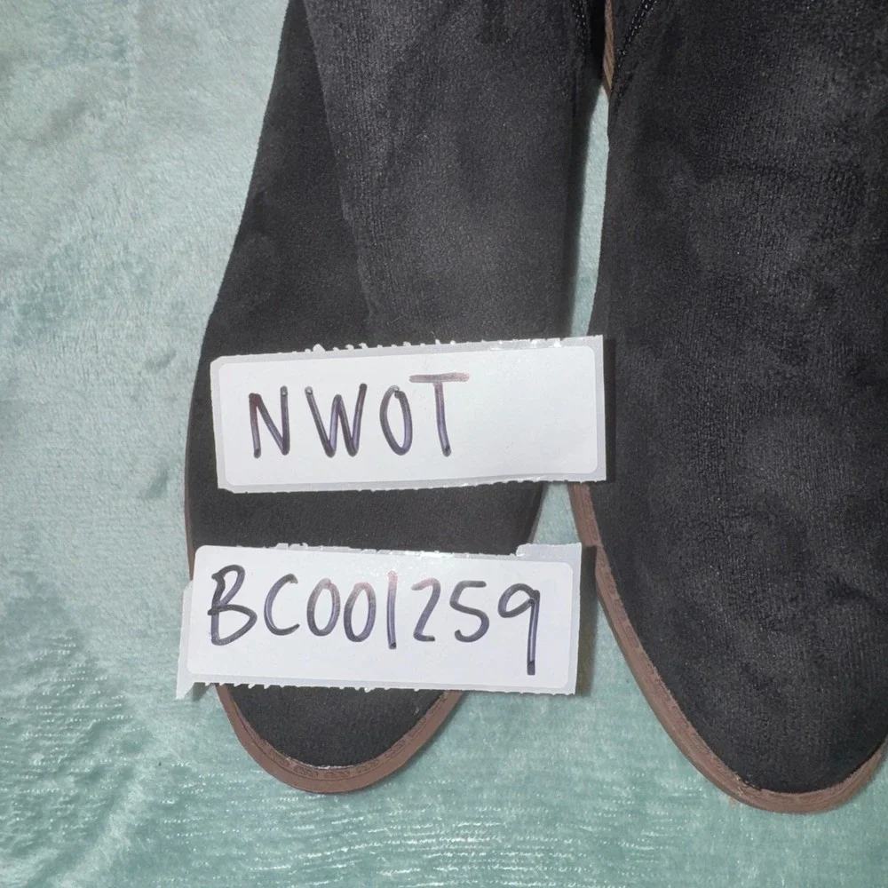 Unbranded Women Tall Riding Boots 39 Black Faux Suede Block Heel